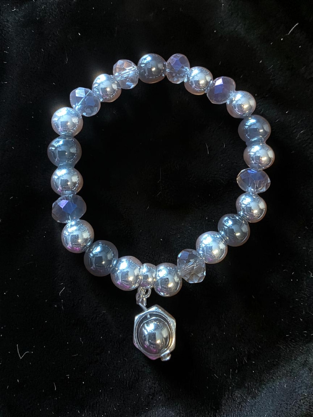 Handmade Crystal and Hematite Beaded Stretch Bracelet Charm